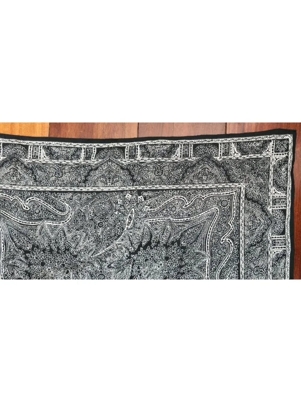 Black White Paisley Silk Blend Scarf Hand Rolled Edge Square Bandana Neck Hair